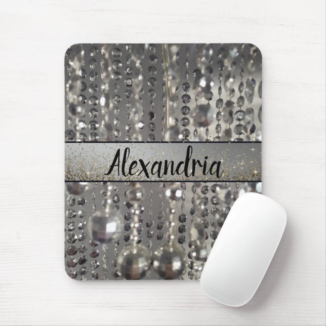 Glittery Silver Stringed Beads  Personalised       Mouse Pad (With Mouse)
