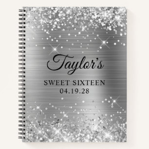 Glittery Silver Sweet Sixteen Guest Notebook