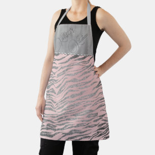 Glittery Silver Zebra Print on Pink Personalised Apron