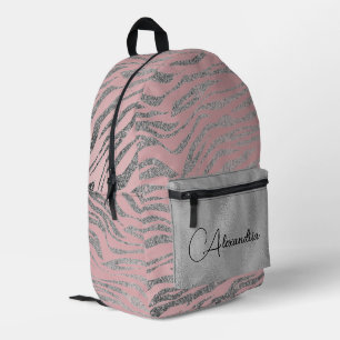 Glittery Silver Zebra Print on Pink Personalised  Printed Backpack