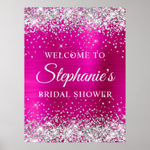 Glittery SilverHot Pink Foil Bridal Shower Welcome Poster