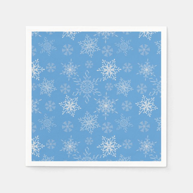 Glittery Snowflakes with Blue Background Napkin (Front)