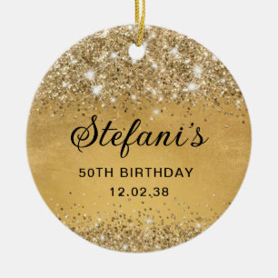 Glittery Soft Gold Foil 65th Birthday Classic Ceramic Ornament