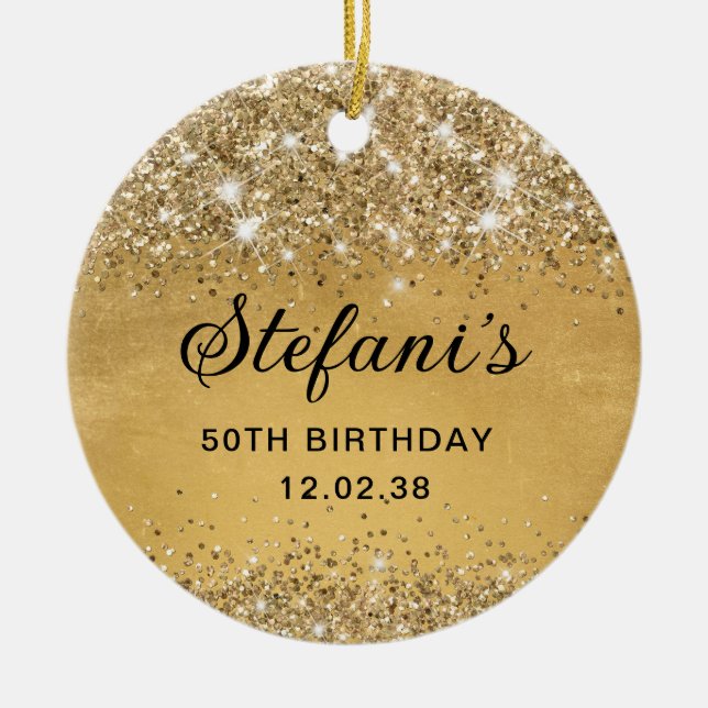 Glittery Soft Gold Foil 65th Birthday Classic Ceramic Ornament (Front)