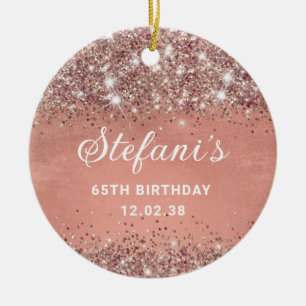Glittery Soft Rose Gold Foil 65th Birthday Classic Ceramic Ornament