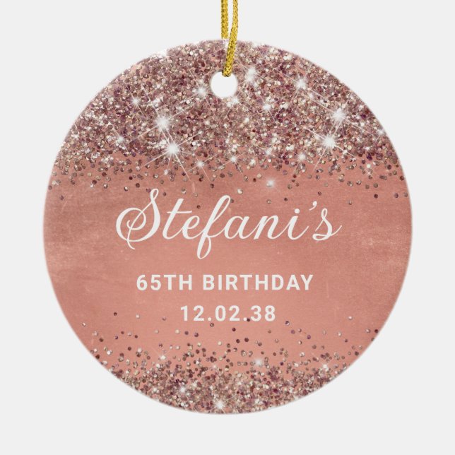 Glittery Soft Rose Gold Foil 65th Birthday Classic Ceramic Ornament (Front)
