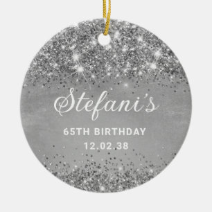Glittery Soft Silver Foil 65th Birthday Classic Ceramic Ornament