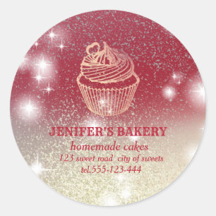 Glittery sparkle cupcake chef bakery classic round sticker