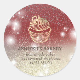 Glittery sparkle gold cupcake chef bakery classic round sticker