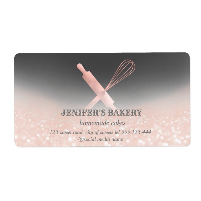 Glittery sparkle rolling pin & whisk chef bakery (Front)