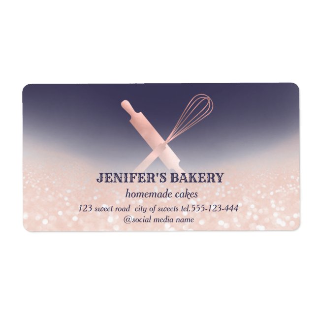 Glittery sparkle rolling pin & whisk chef bakery (Front)