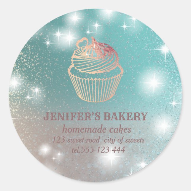 Glittery sparkle rolling pin & whisk chef bakery classic round sticker (Front)