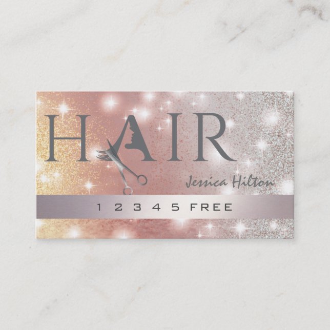 Glittery sparkling bokeh  scissors hair logo loyalty card (Front)