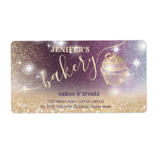 Glittery sparkling gold cupcake chef script bakery