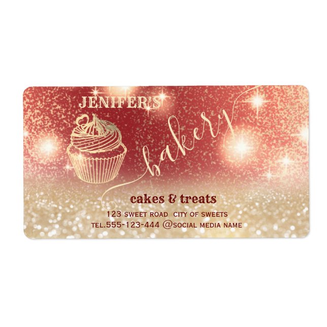 Glittery sparkling gold cupcake chef script bakery (Front)