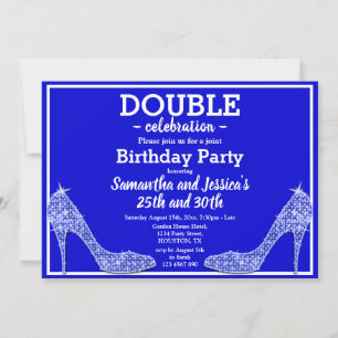 Glittery Sparkly Blue Stilettos Double Birthday Invitation