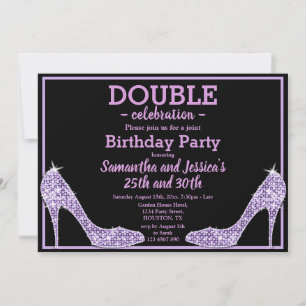 Glittery Sparkly Lilac Stilettos Double Birthday Invitation