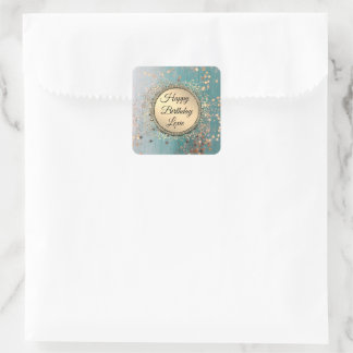 Glittery Stardust on Blue Personalised Birthday Square Sticker