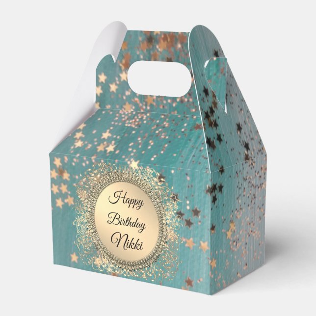 Glittery Stardust on Blue Teal   Favour Box (Front Side)