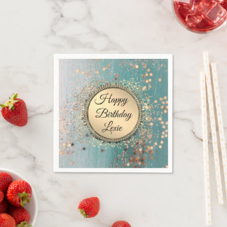 Glittery Stardust on Blue Teal   Napkin