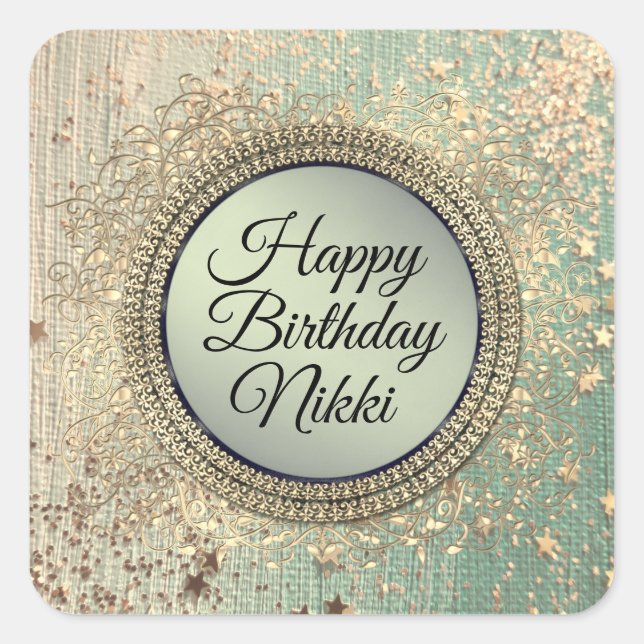 Glittery Stardust on Green Teal    Square Sticker (Front)