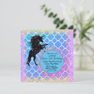 Glittery Starry Whimsical Unicorn Birthday Card