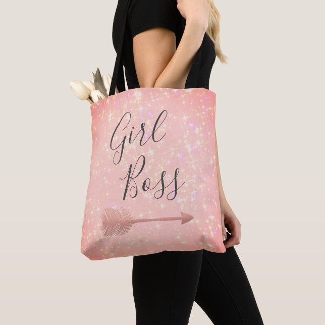 Glittery Stars on Pink  Girl Boss Tote Bag (Close Up)