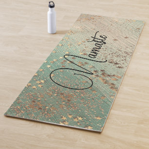 Glittery Stars on Sea Green Namaste Personalised Yoga Mat