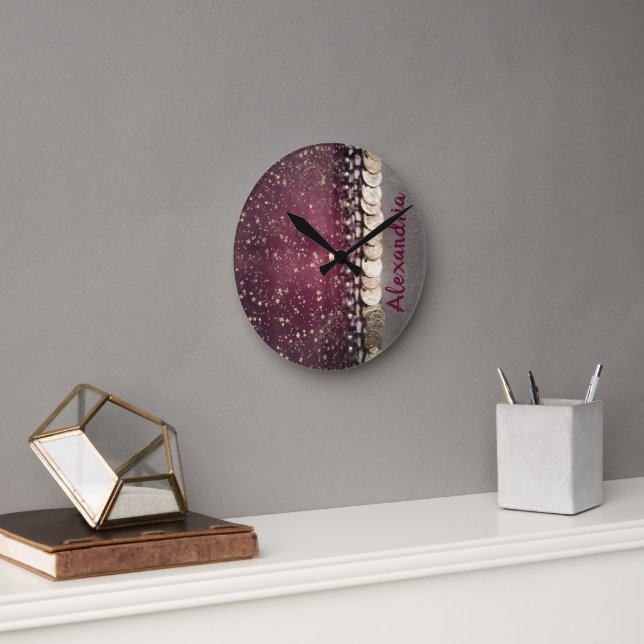 Glittery Stars Purple Gypsy Scarf        Round Clock (Office)