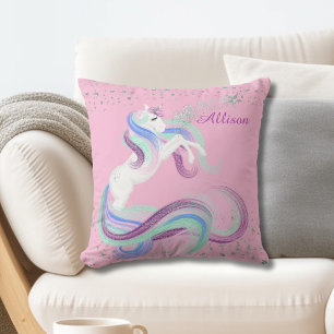 Glittery Stars Sparkle Unicorn Pink Cushion
