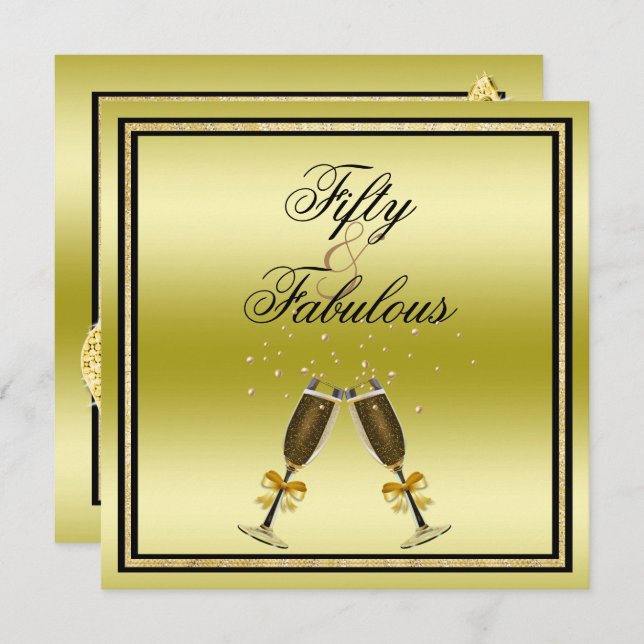 Glittery Stiletto, Champagne & Music Fabulous 50 Invitation (Front/Back)