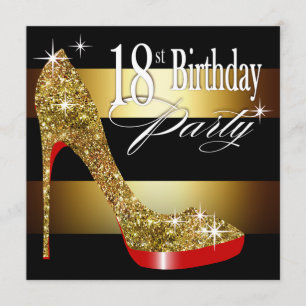 Glittery Stiletto Stripes 18th Birthday Party Invitation