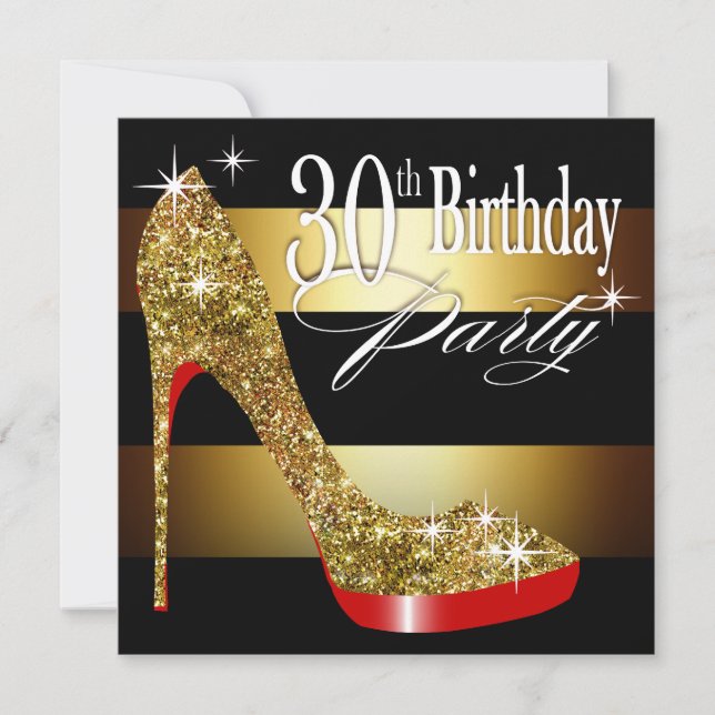 Glittery Stiletto Stripes 30th Birthday Party Invitation (Front)