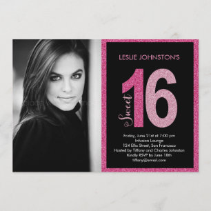 Glittery Sweet 16 Birthday Party Invitations