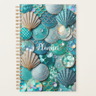 Glittery Teal Mermaid Tail Scales Print  Planner