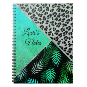 Glittery Teal Tropical Leopard Print   Notebook