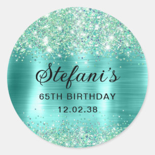 Glittery Turquoise Foil 65th Birthday Classic Round Sticker