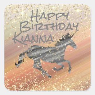 Glittery Unicorn Personalised  Birthday            Square Sticker