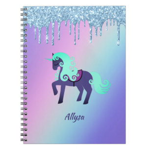 Glittery Unicorn with Rainbow Pastel Background Notebook