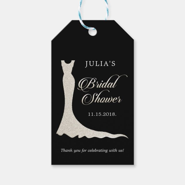 Glittery wedding dress gift tags (Front)