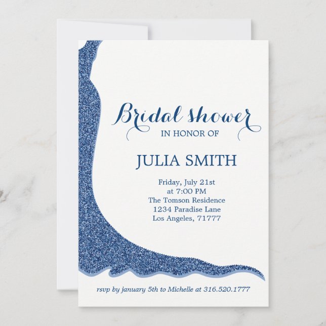 Glittery wedding dress invitation (Front)