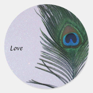 Glittery White Peacock Feather Still Life Classic Round Sticker