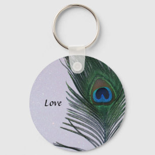 Glittery White Peacock Feather Still Life Key Ring