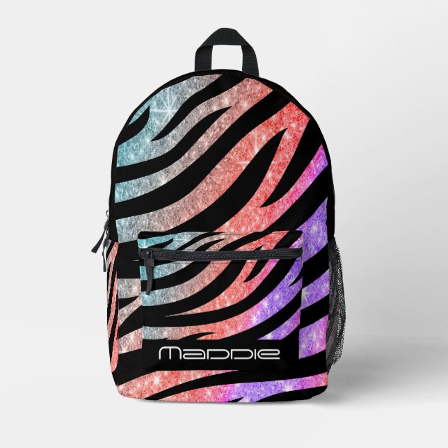 Glittery Zebra Pattern  Printed Backpack (Front)