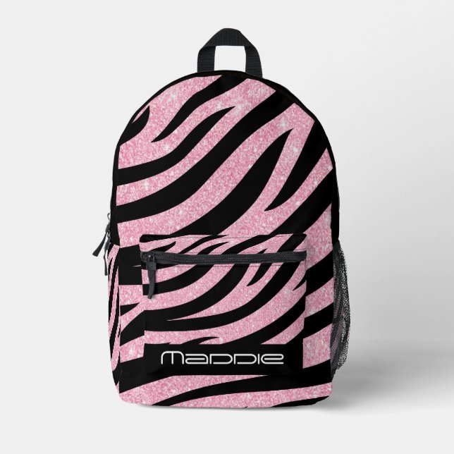 Glittery Zebra Pattern  Printed Backpack (Front)