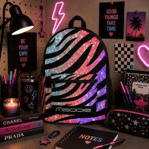 Glittery Zebra Pattern  Printed Backpack