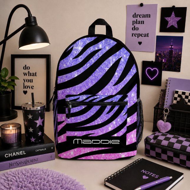Glittery Zebra Pattern  Printed Backpack (Creator Uploaded)