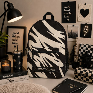 Glittery Zebra Pattern Printed Backpack