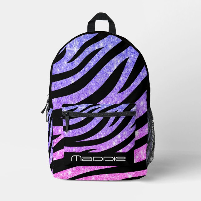Glittery Zebra Pattern  Printed Backpack (Front)