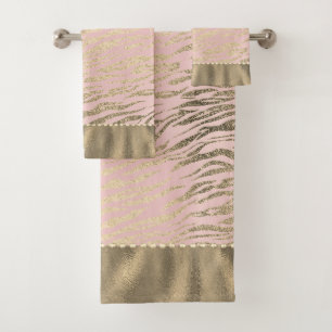 Glittery Zebra Print on Pink Blush Bath Towel Set